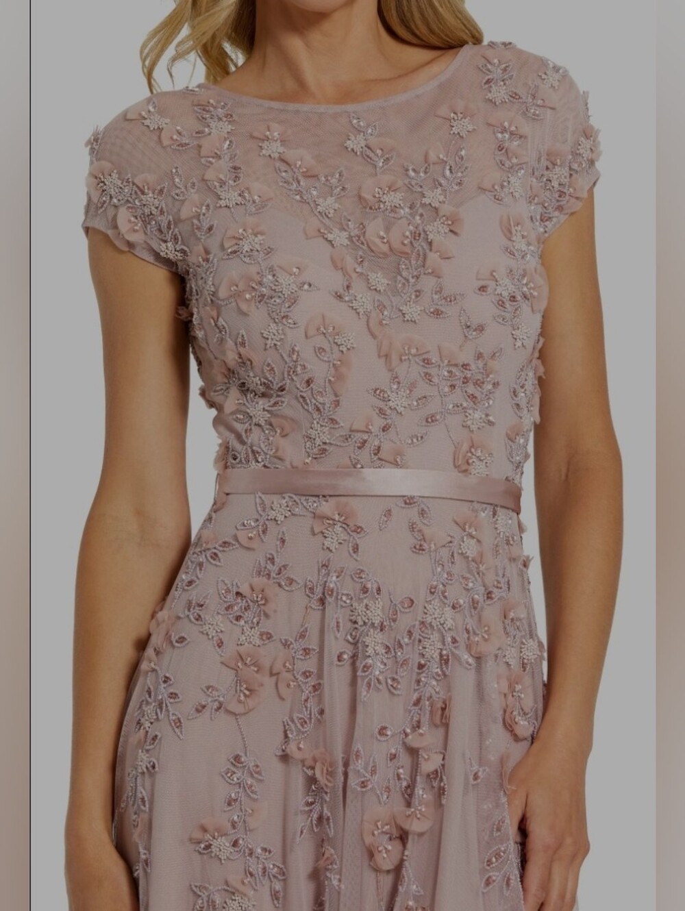 Macduggal Floral Beaded Mocha Pink Short Sleeve Evening Gown dress gown 4 - Picture 4 of 7